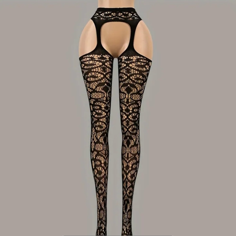 Chic Black Lace Garter Tights